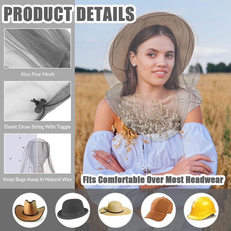 Hestya 2 Pack Mosquito Head Mesh Net Midge Insects Bugs Head Face Net Protecting for Outdoor Hiking Camping Climbing Walking(Black, Light Gray) - Image 3